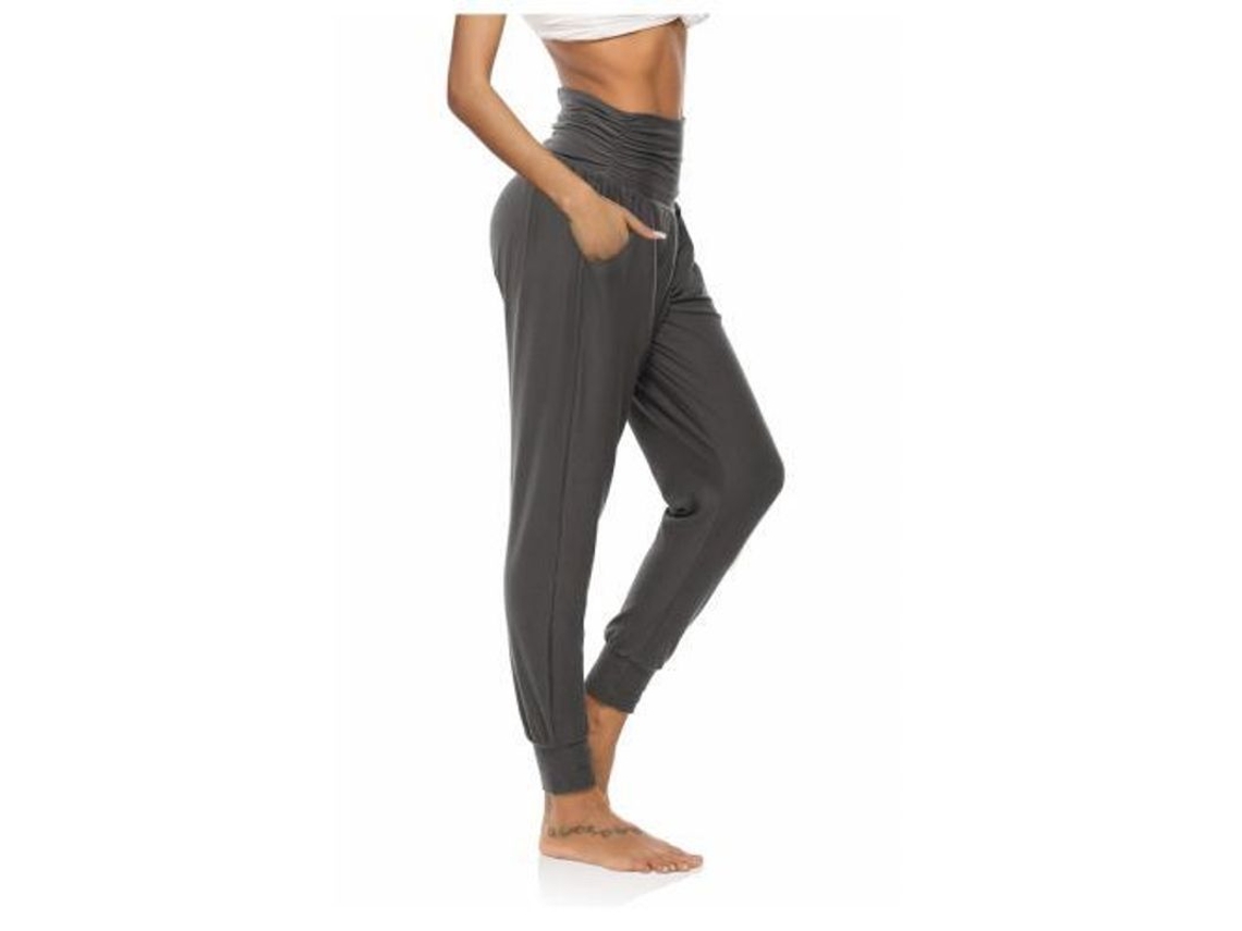 2026 pantalones de Yoga para Mulher Pantalones Deportivos Soltos com Bolsos para Treinamento e Relaxamento S Cinza Escuro