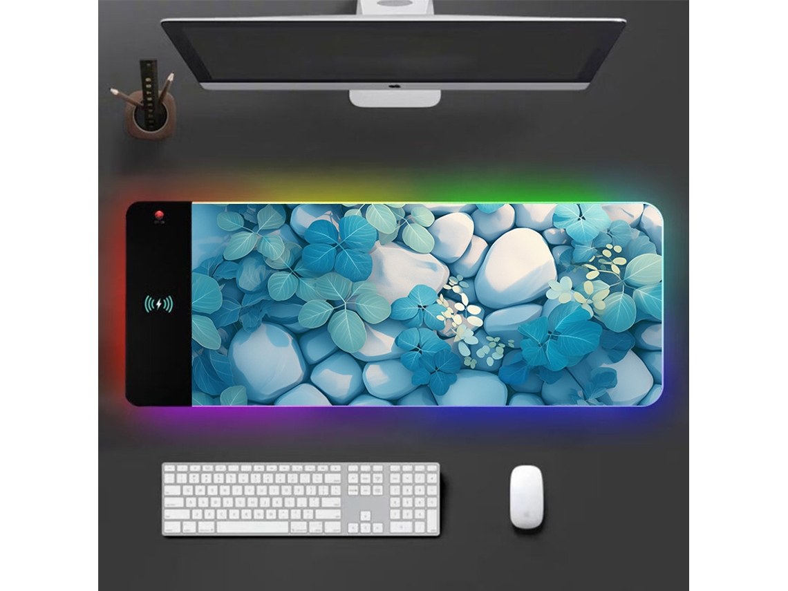 Mouse Pad Gamer Com Luz Led Rgb Com Carregamento Sem Fio De 15 W, Tapete De Mesa 800x300x3 Mm Com 17 Modos De Luz Digitallab