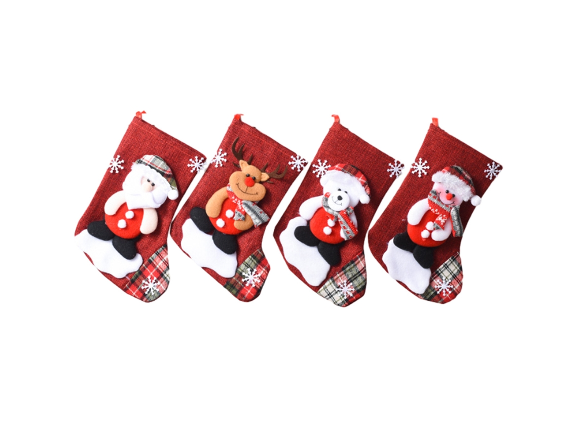 Conjunto de Meias de Natal TUSERXLN Velho Boneco Neve Veado Linho Branco - 4un