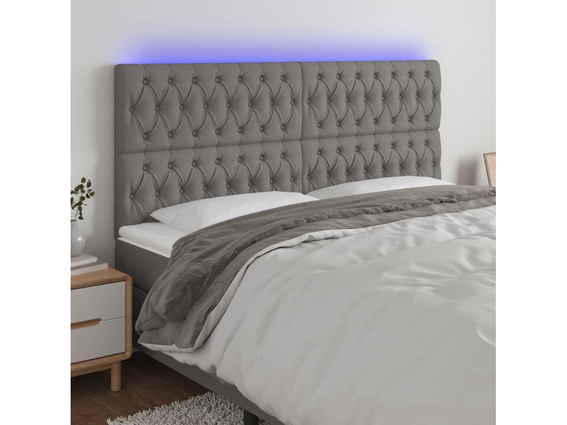 Vidaxl Cabeceira De Cama C/ Led Tecido 180x7x118/128 Cm Cinza-escuro