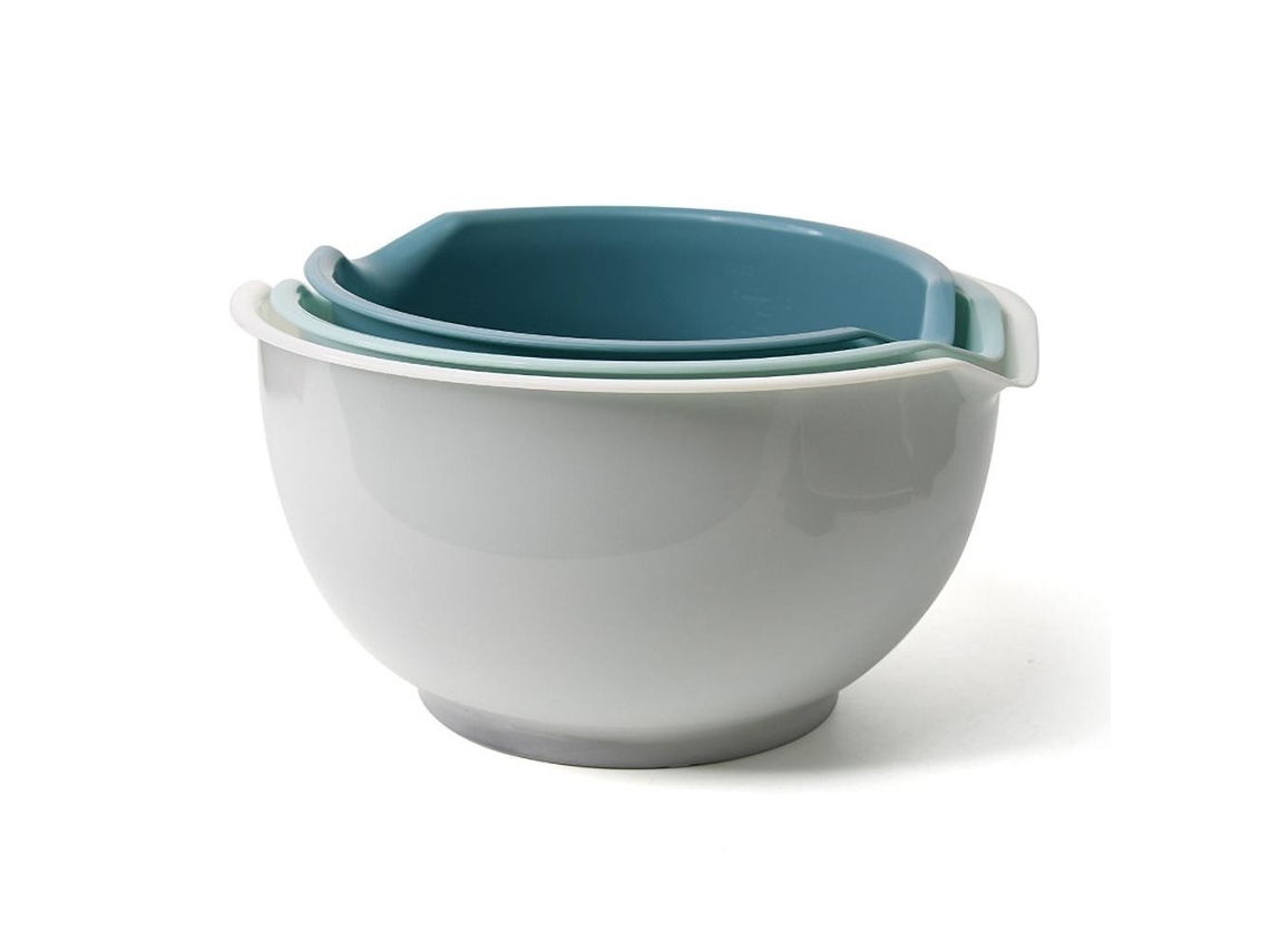 Conjunto De Tigelas Mistura Plástico Com 3, Salada, Azul Verde Branco, 22 Cm, Ferramenta Cozinha Leve