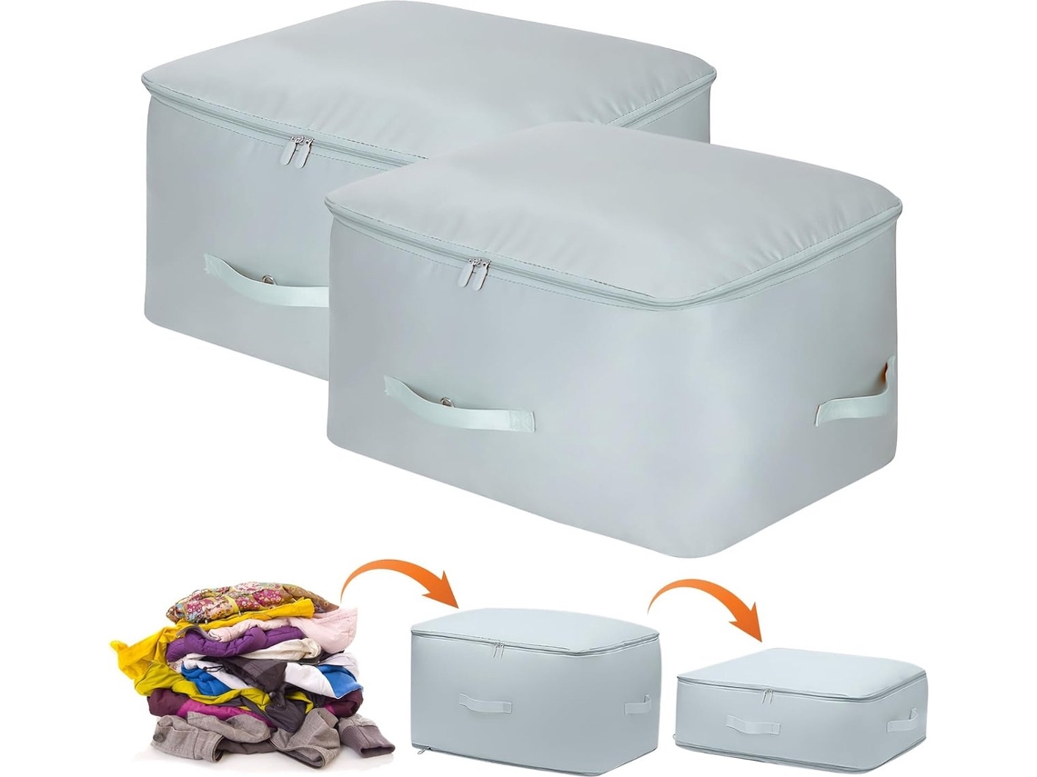 Saco Organizador Portátil Para Cobertores/travesseiros/roupas/edredons, Compacto E Com Alça De Zíper, Para Economizar Espaço