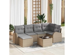 Vidaxl Conjunto De Sofá De Jardim 7 Unid. Bege Vime Pe