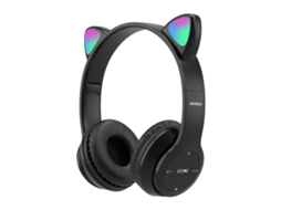 Fone De Ouvido Sem Fio Cute Cat Shape Qualidade Hifi Estéreo Bluetooth Preto Para Casa Escola Escritório
