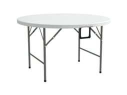 Mesa De Jardim Redonda, Varanda Dobrável, Estrutura De Aço, Bancada Hdpe, Ø122x73 Cm, Branco, Envio Rápido