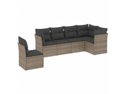 Conjunto de 6 Sofás de Jardim com Almofadões Vime Cinzento MAISON EXCLUSIVE (80x200 cm)