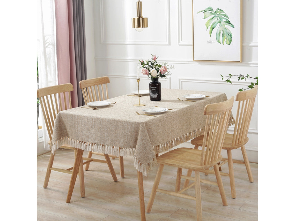 Toalha De Mesa Com Borlas De Cor Sólida, Toalha De Mesa Retangular De Café, Toalhas De Mesa De Algodão E Linho, Corredor De Mesa Bege