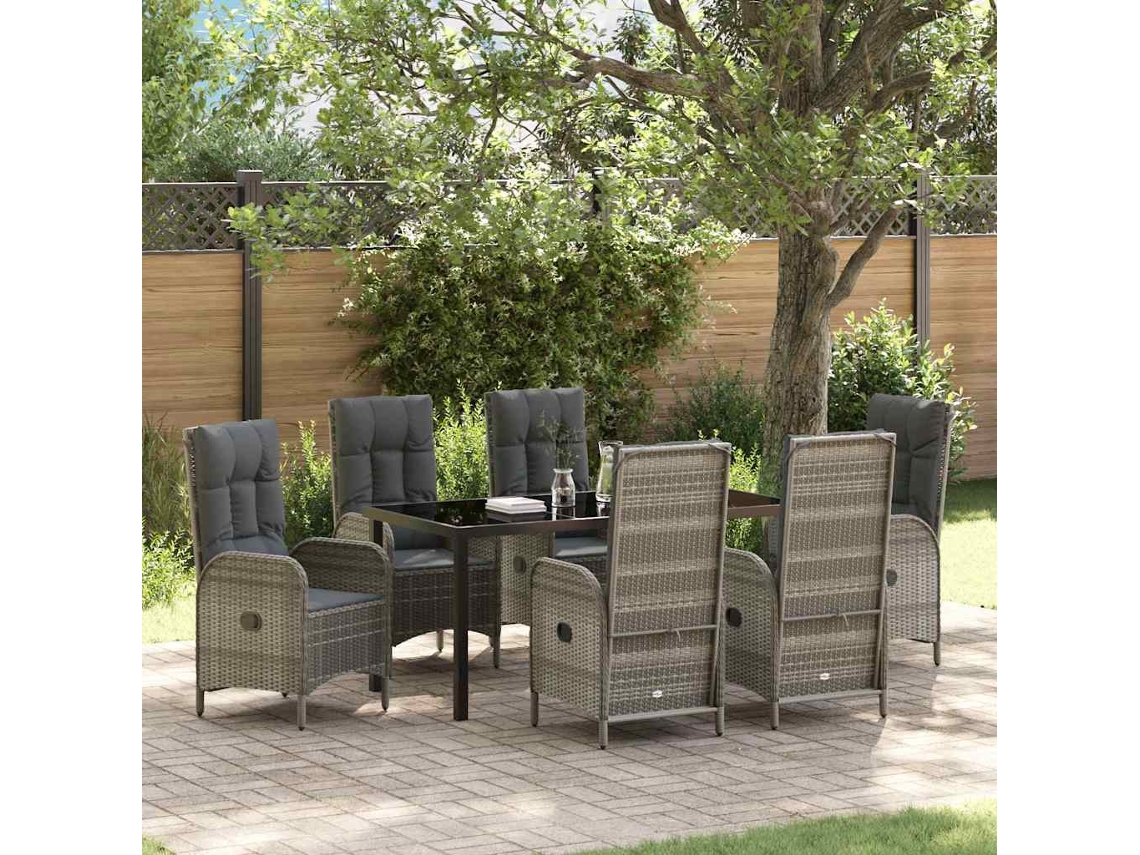 Vidaxl Conjunto de Jantar para Jardim 7 Pcs Cinzeto Vime Pe