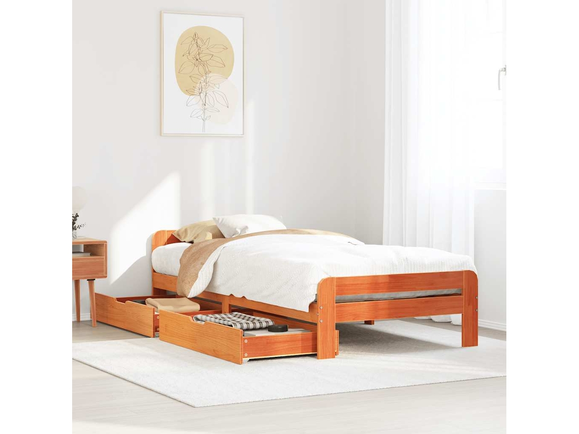 Cama Sem Colchão 75x190 Cm Madeira De Pinho Maciça Castanho-mel
