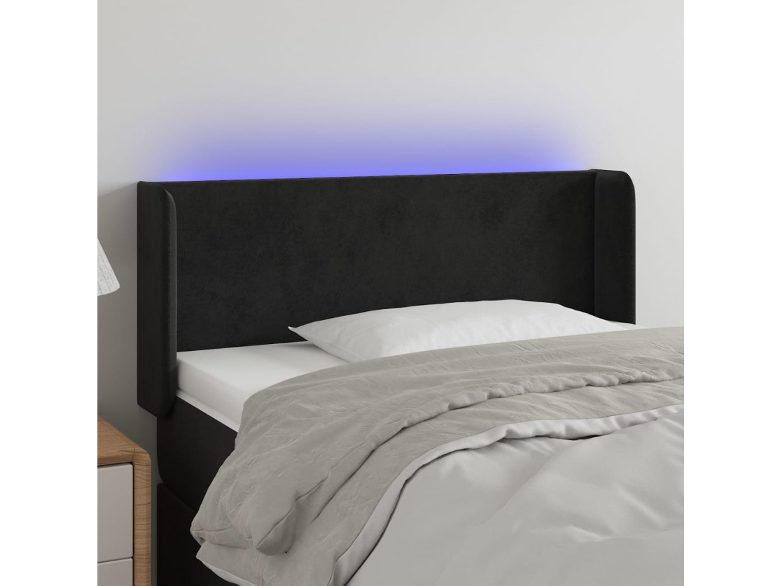 Vidaxl Cabeceira De Cama C/ Luzes Led Veludo 93x16x78/88 Cm Preto
