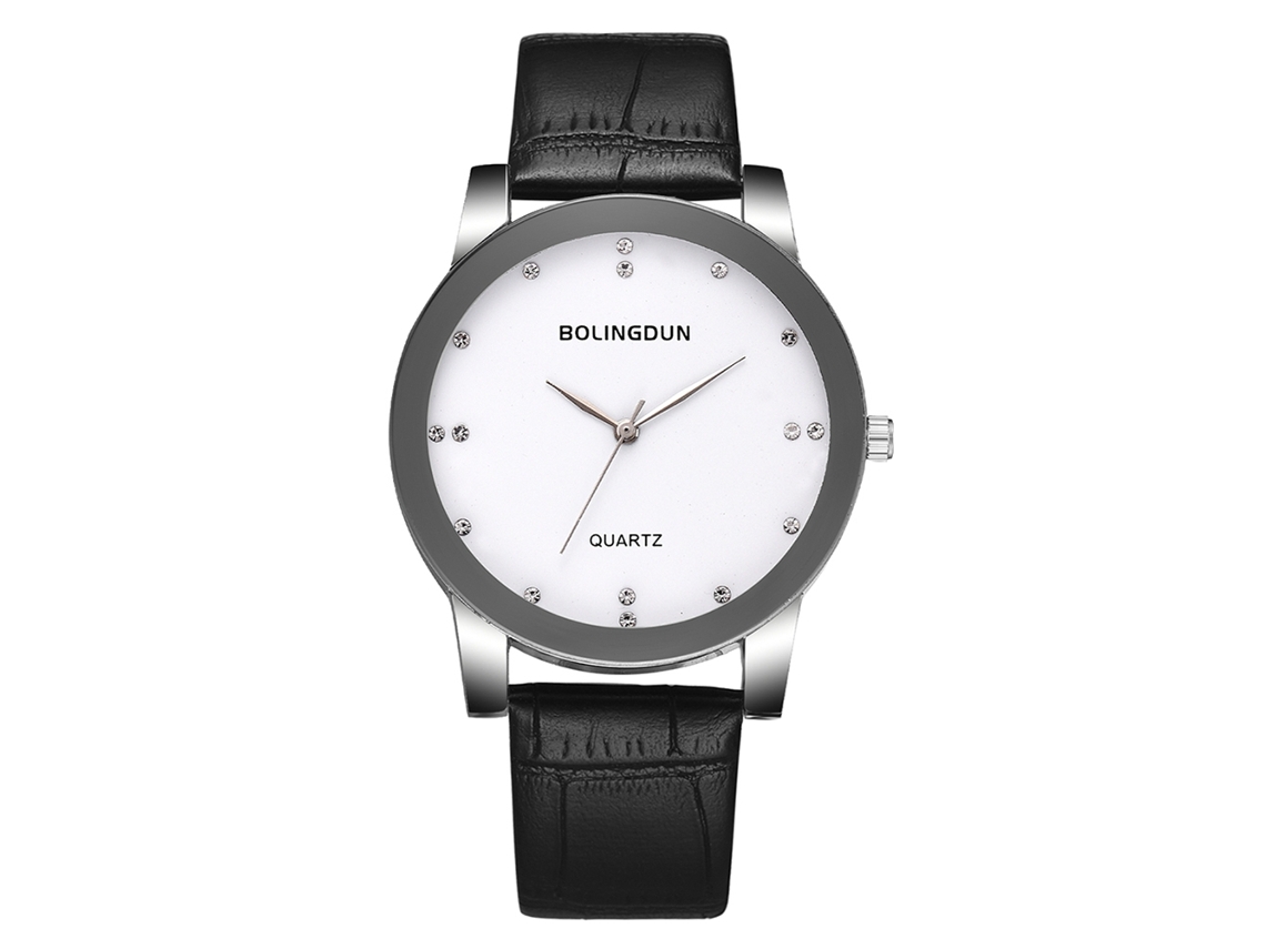 Relógio Quartz de Negócio com Strass e Cinto de Couro Pu para Homens e Mulheres T227 a Branco L