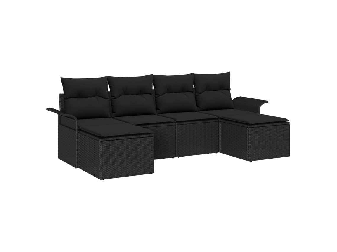 Conjunto 6 Conjunto De Sofá De Jardim Vidaxl Preto Vime Pe (251 X 117 X 85 Cm)