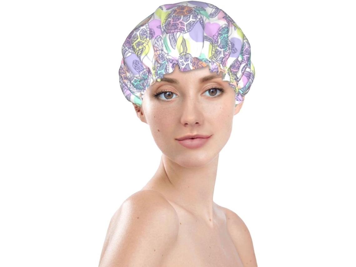 Touca De Banho Feminina, Reutilizável, Impermeável, Dupla Camada, Com Elástico, Ideal Para Cabelos Longos, Com Estampa
