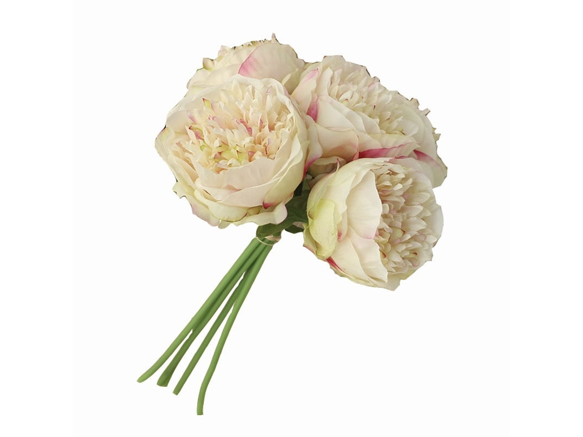 1 Buquê com 5 Peônias Artificiais e Folhas de Mosaico Seda para Decoração Casa, Escritório, Casamento, Festa, Bar BRILVIBERA (branco)