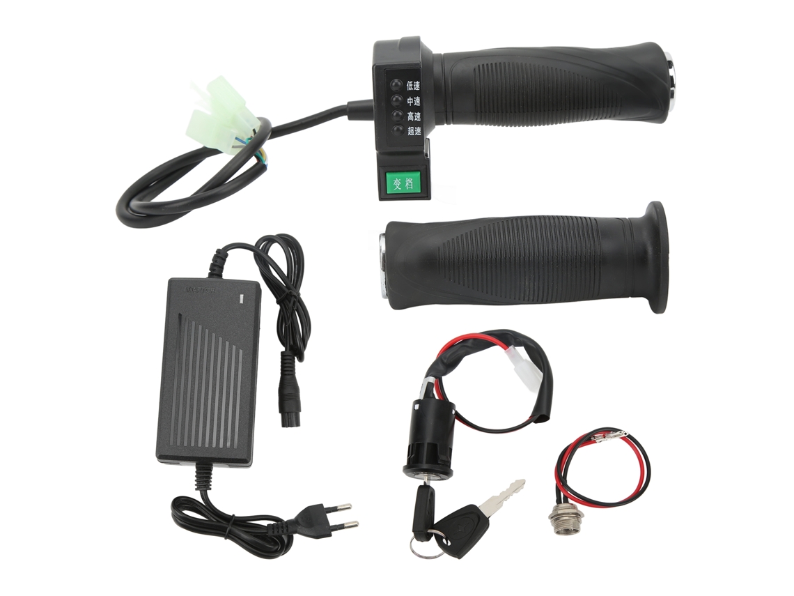 Carregador com alça giratória ajustável, 4 velocidades, fechadura elétrica e porta de carregamento para bicicleta elétrica
