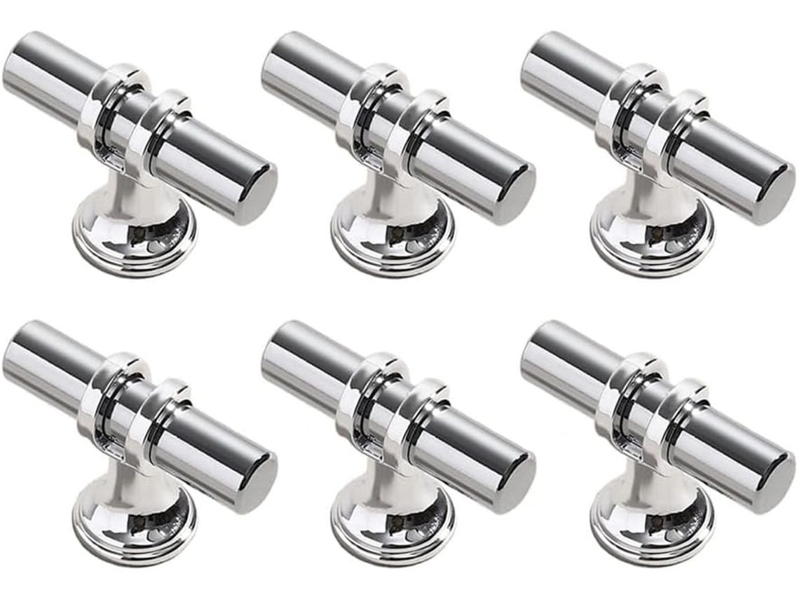 Conjunto De 6 Puxadores Prateados Para Armários, 5cm 1, 97, Em Aço Inoxidável, Com Furo Único, Ideais Para Cômodas