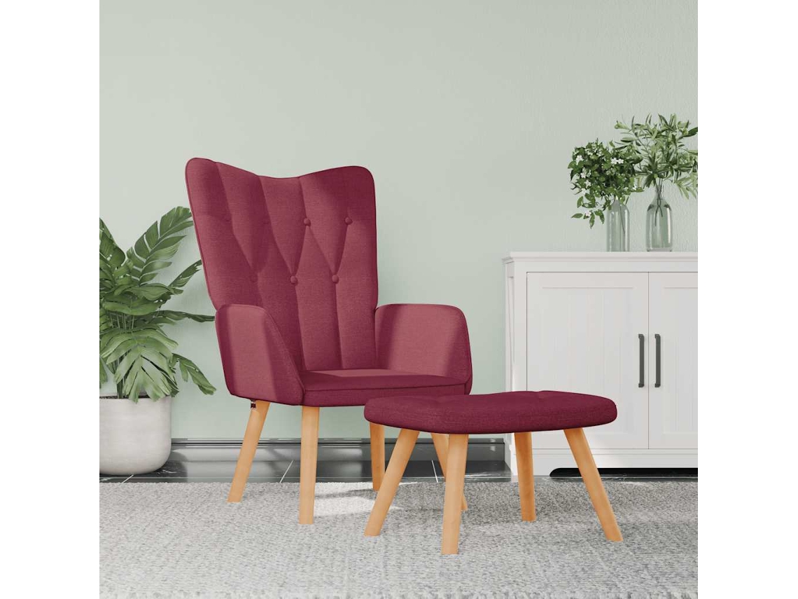 Vidaxl Poltrona De Descanso Com Banco Tecido Vermelho Tinto