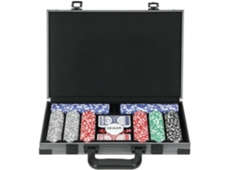 Conjunto de Pôquer com Estojo, 400 Fichas, 2 Baralhos, 5 Dados, Disco do Dealer, Bloco S/MARCA