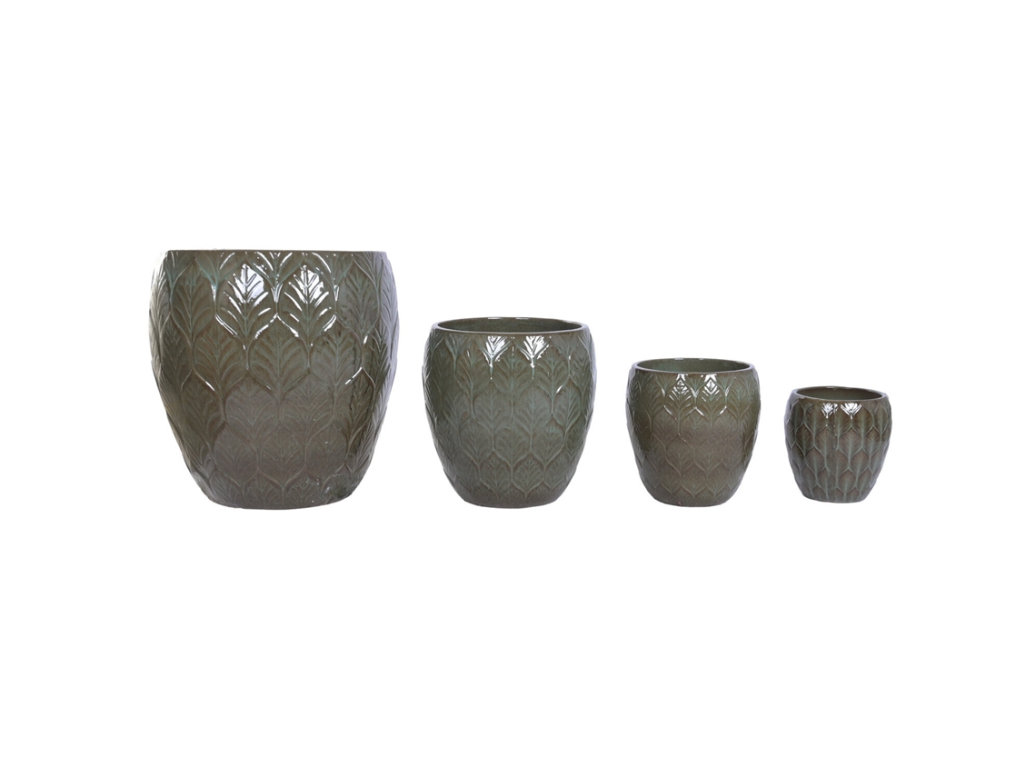 Conjunto de 4 Vasos de Cerâmica Vidrada em Formato de Folha, 66x66x68cm ALEXANDRA HOUSE LIVING