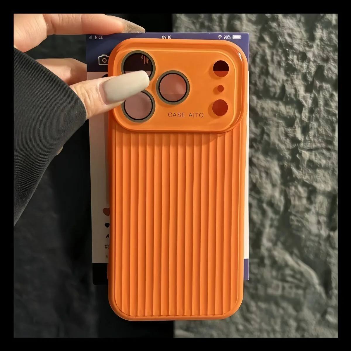 (laranja, Iphone 14 Pro) Capa De Celular Em Silicone Líquido Corrugado Com Proteção Para A Lente E Absorção De Impacto.