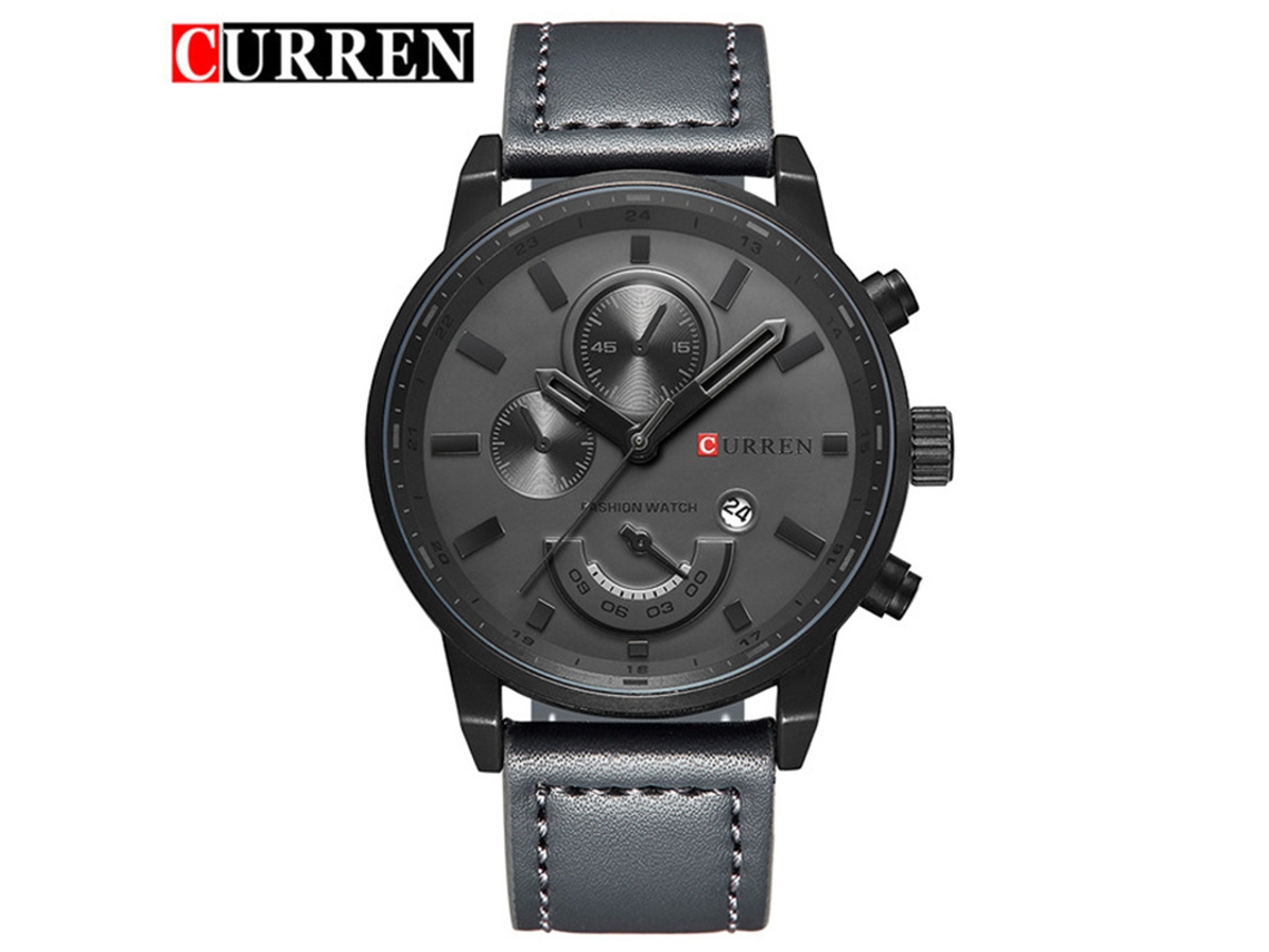 Relógio Masculino Casual MDUG, com pulseira de couro, à prova d'água, multifuncional