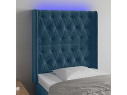 Vidaxl Cabeceira Cama C/ Luzes Led Veludo 83x16x118/128 Cm Azul-escuro