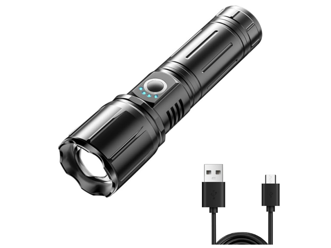 Lanterna Zoom Ultrabrilhante 1500 Lúmens Portátil Recarregável À Prova D'Água Flash Potente Display de Bateria Carregada 5 Modos Preto TURMIN