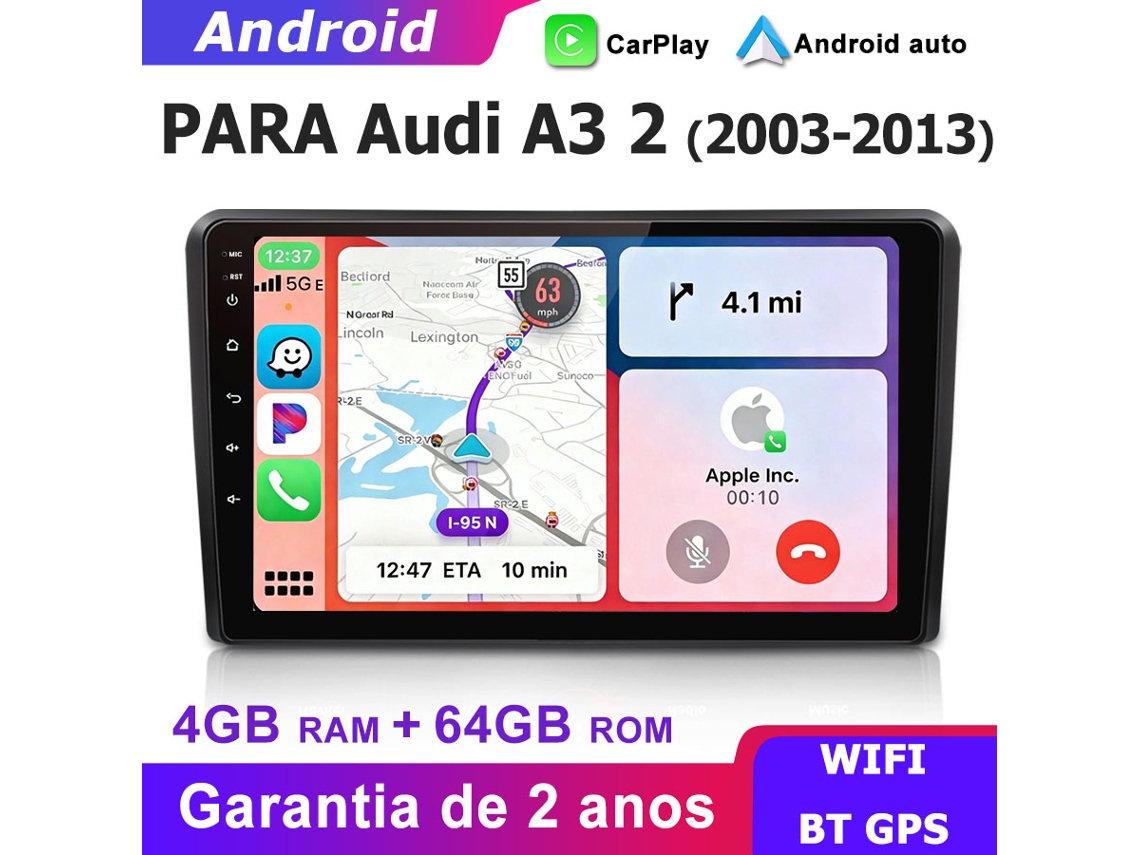 Hexinex Rádio Android Para Audi A3 2 (2003-2013) 4gb+64gb 9 Polegadas 4 Núcleos Wi-fi Gps Bt Dsp Carplay