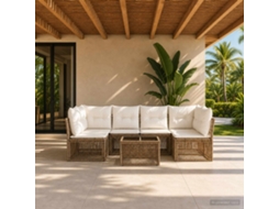 Vidaxl Conjunto De Sofá De Jardim 7 Unid. Bege Vime Pe