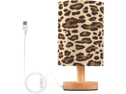 Abajur De Cabeceira Led Com Estampa Leopardo Para Quarto, Luminária De Leitura Com Cúpula Tecido, Base De Madeira E