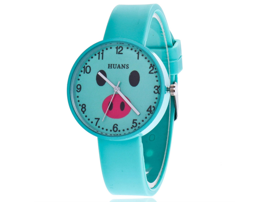 Reloj Para Niñas Con Patrón De Cerdo Tierno Correa De Gel Silicona Movimiento De Cuarzo Color Menta