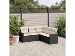 Vidaxl 5 Pcs Conjunto Sofás De Jardim Com Almofadões Vime Pe Preto