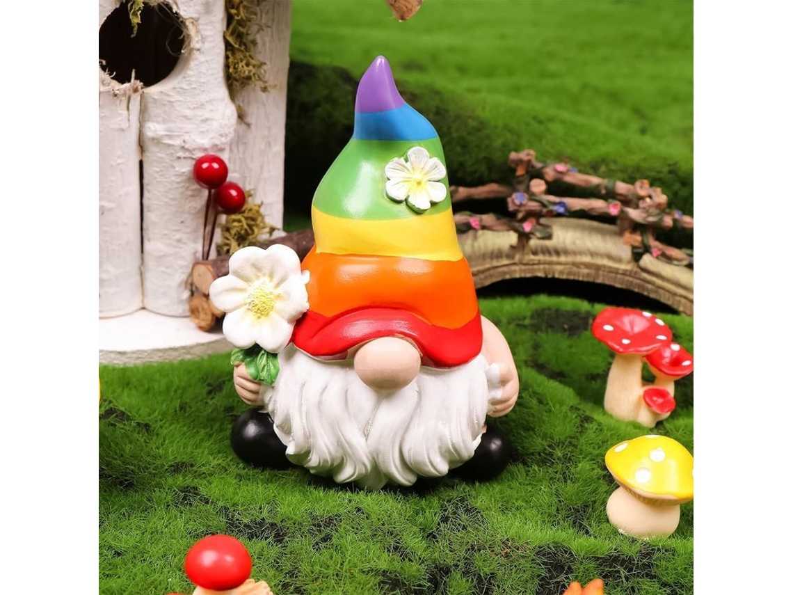 Estátua Nova Line de Gnome de Jardim, Arco-íris, Resina, Sem Rosto, Miniatura Decorativa