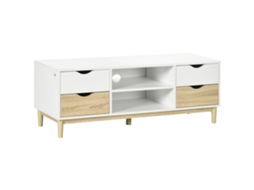 Móvel De Tv Para Televisores Até 55 Polegadas Com 4 Gavetas E Prateleiras 120x40x44,5cm Branco E Carvalho