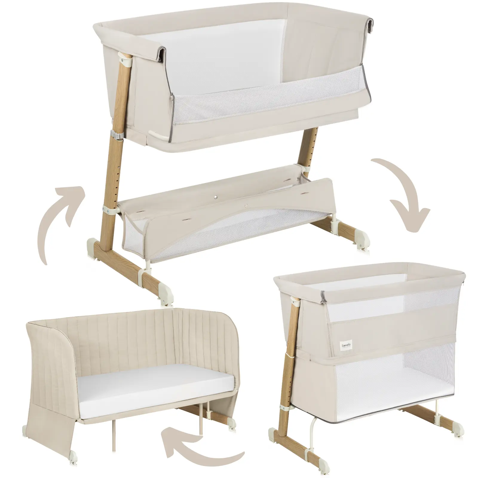 Cama Lionelo Thomi Plus 5 Em 1 - Berço Para Dormir Junto Com A Família - Moisés - Cercado - Sofá-cama - Até 100 Kg - Bege