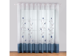 2026 cortina Transparente de Encaje Con Bordado Floral para Dormitorio Cocina Sala Azul 140x260cm