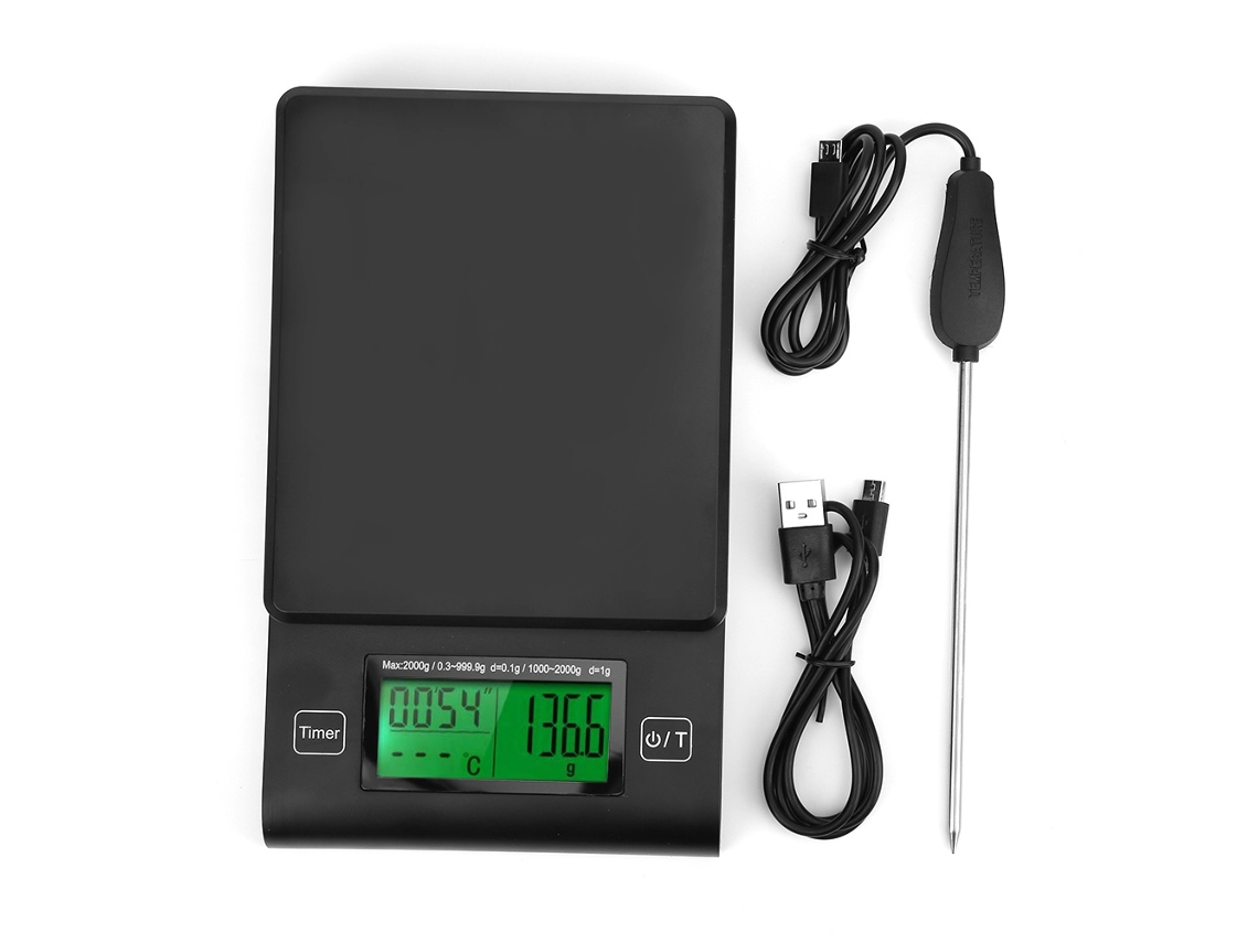 Balança Digital Multifuncional Com Visor Lcd Para Café, Cozinha E Alimentos, Com Temporizador E Termômetro. Aquaforge