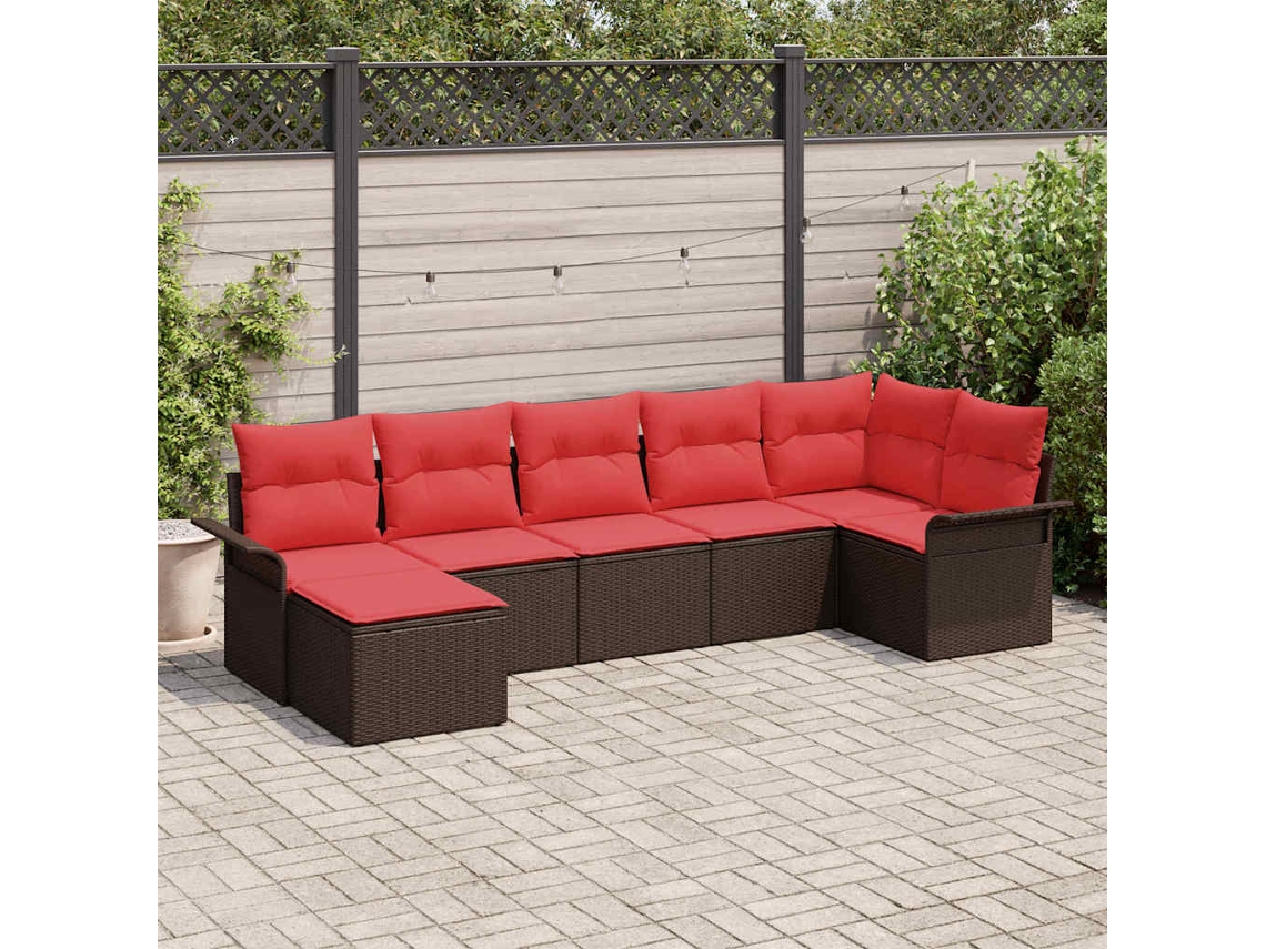 Vidaxl Conjunto De Sofá De Jardim 7 Unid. Bege Vime Pe