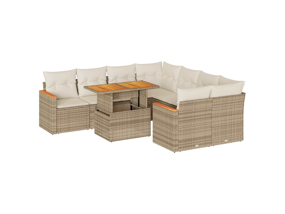 Conjunto de 9 Sofás Jardim com Almofadões Vime Pe/acácia Bege MAISON EXCLUSIVE