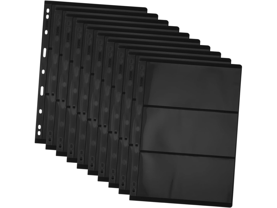 Doitool Folhas De Coleção De Timbres Double Face 9 Trous 3 Rangées En Pet Noir - Lote De 10 Páginas Élégantes