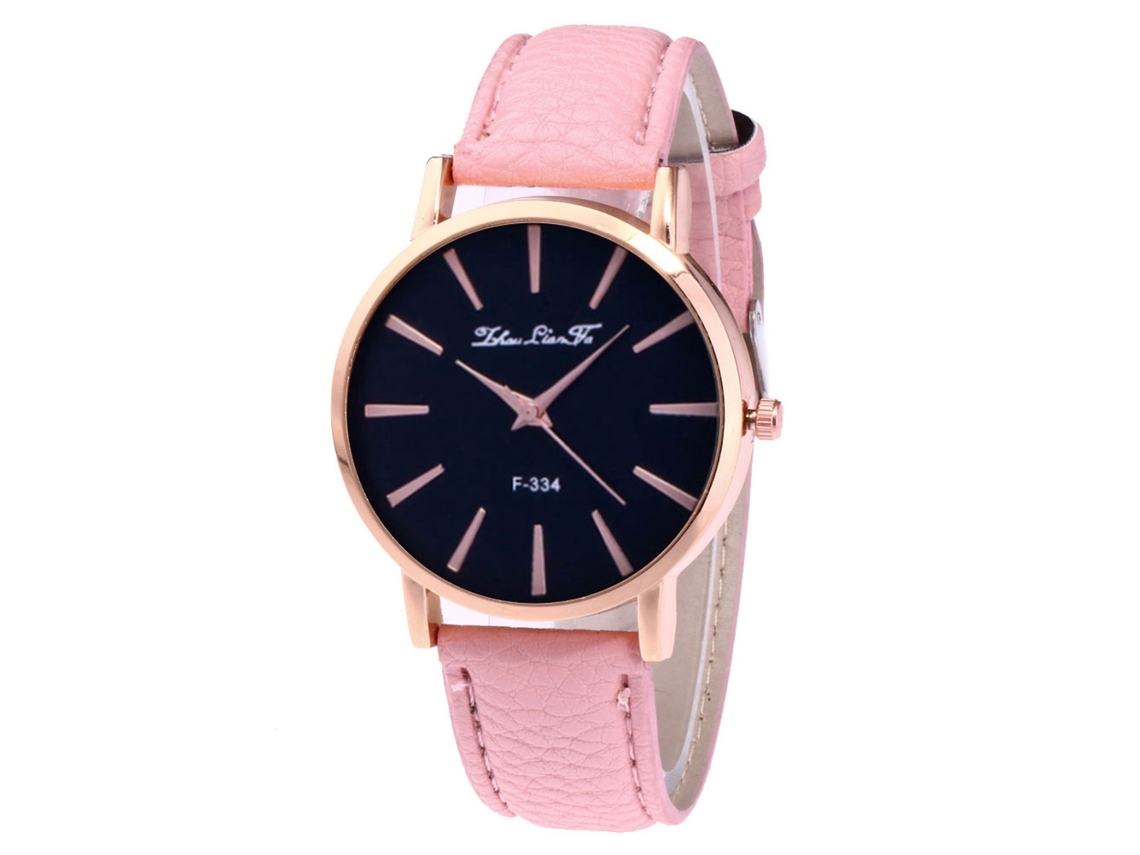 Relógio de Pulso Feminino de Quartzo com Pulseira de Couro Pu Estilo Simples Rosa