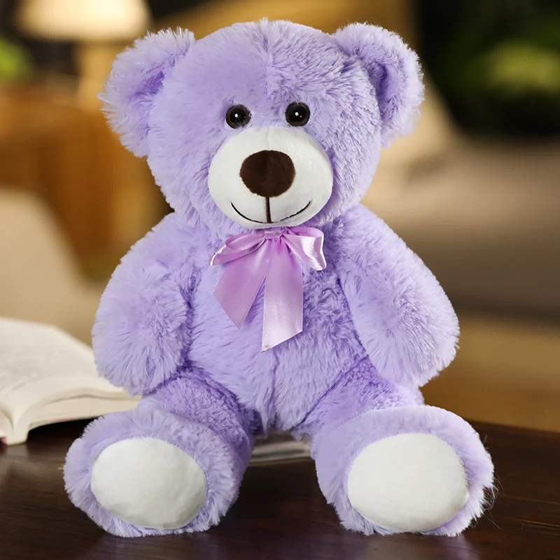 Lindo e Adorável Urso de Pelúcia Colorido com Laço, em Estilo Desenho Animado. MDUG (roxo, 35 Cm)