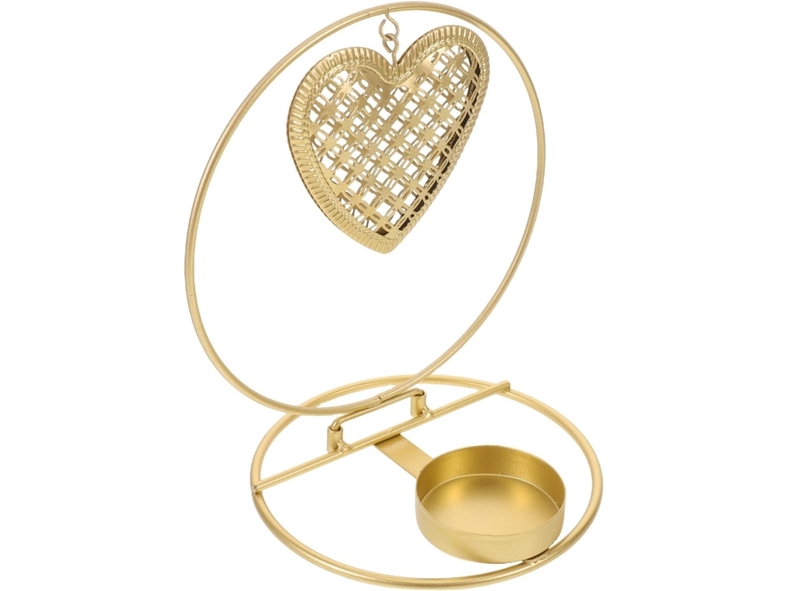Castiçal De Metal Dourado Com Anel Duplo, Base Robusta E, Para Mesa