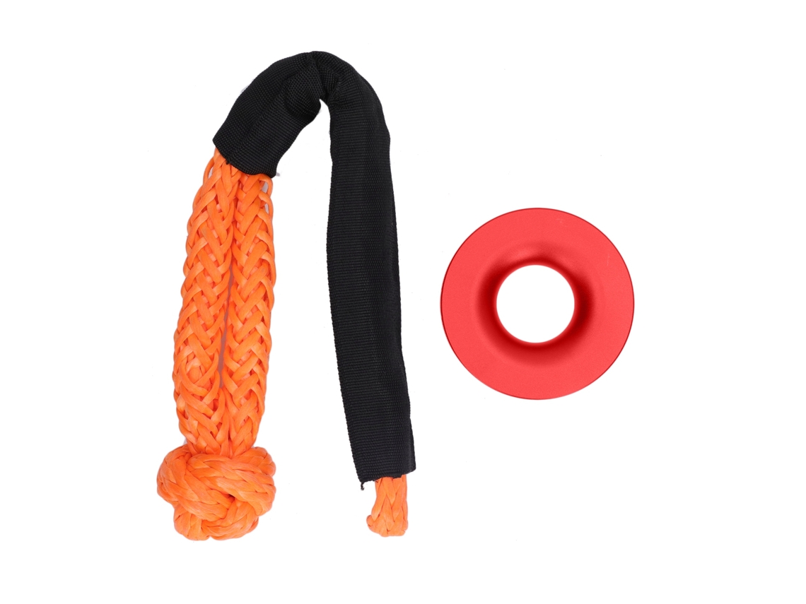 Kit de corda de guincho com anel de recuperação e shackle macio em alumínio para resgate veicular vermelho | S/MARCA