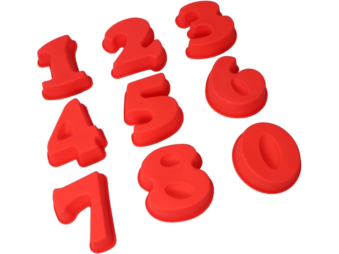 Forma De Silicone Para Chocolate Com Números De 0 A 8, 9 Peças, Vermelha.