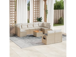 Vidaxl 10 Pcs Conjunto De Sofás P/ Jardim Com Almofadões Vime Pe Bege