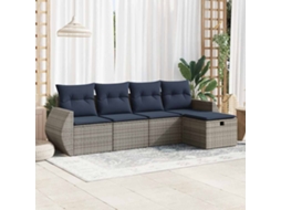 Vidaxl 5 Pcs Conjunto Sofás De Jardim C/ Almofadões Vime Pe Cinzento