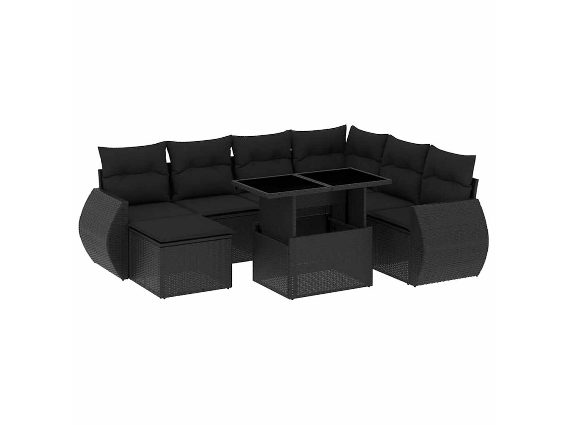 Conjunto de 8 Sofás de Jardim com Almofadões Vime Pe Preto MAISON EXCLUSIVE (8 pcs)