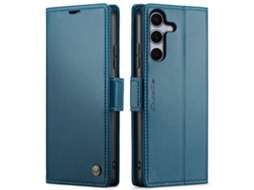 Capa Para Samsung Galaxy S25 Plus 5g De Couro Com Textura De Lichia E Fecho Borboleta Com Proteção E Sistema Rfid Antirroubo Azul