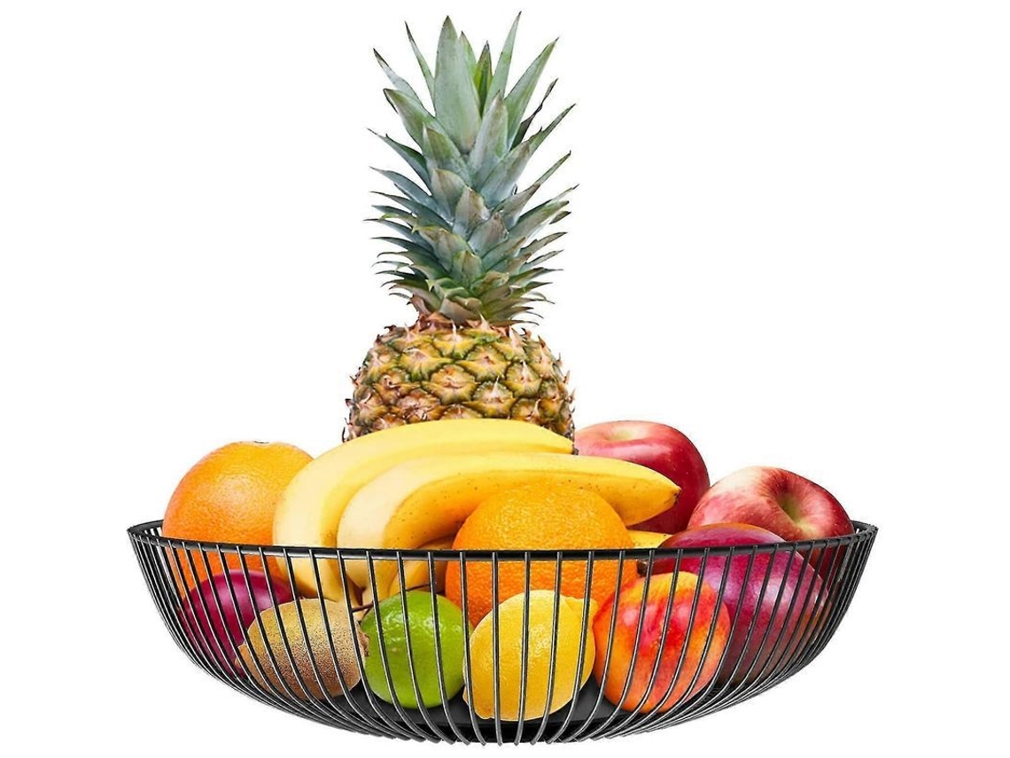 Cesta De Frutas De Ferro Com Revestimento Em Pó Preta, Design Aberto, Capacidade Grande, Antidesgaste E Segura Para Frutas E Lanches